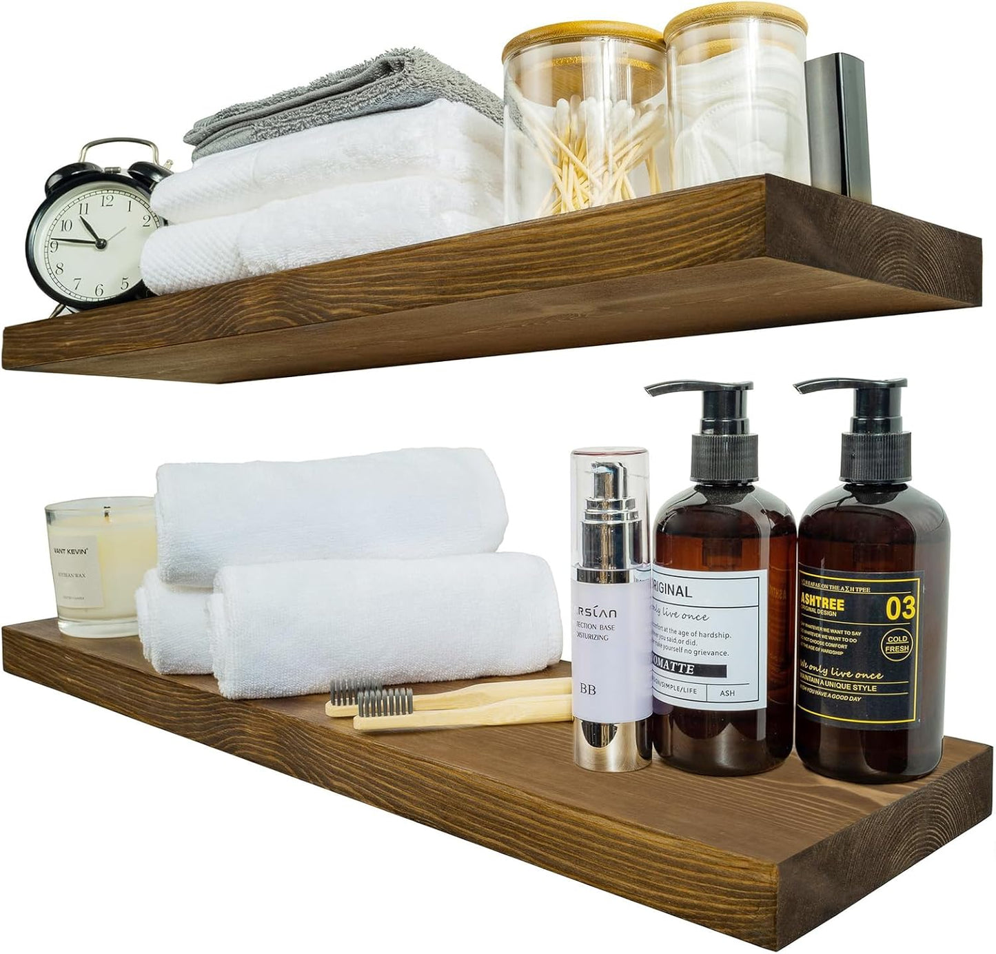 BGMG Wood Floating Shelves for Wall - Rustic 24 Inch Set of 2