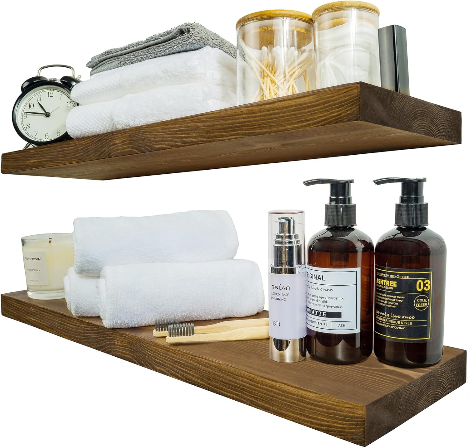BGMG Wood Floating Shelves for Wall - Rustic 24 Inch Set of 2