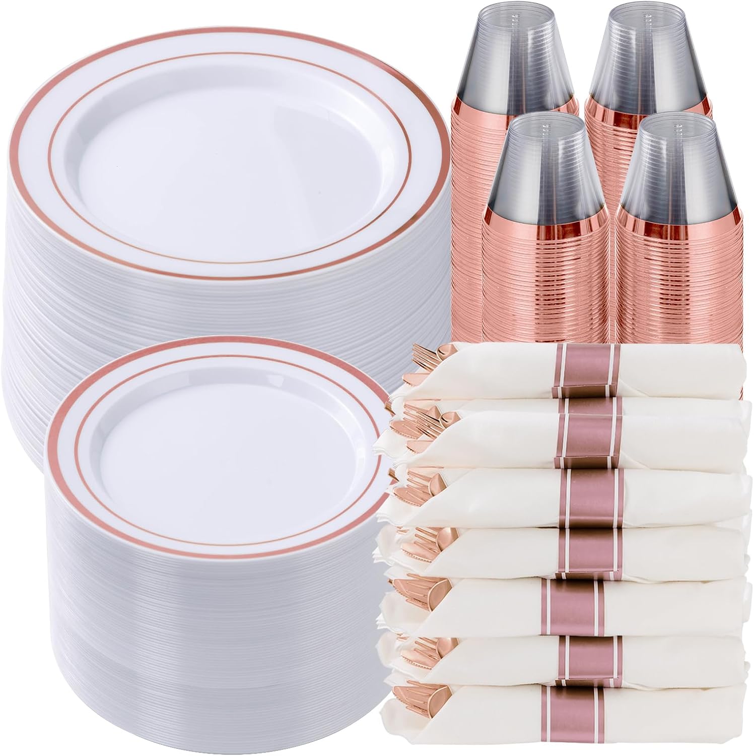 Rose Gold Plastic Dinnerware Set for 100 Guests by Goodluck