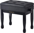 Adjustable Height Piano Bench Stool with Storage - Black PU Cushion