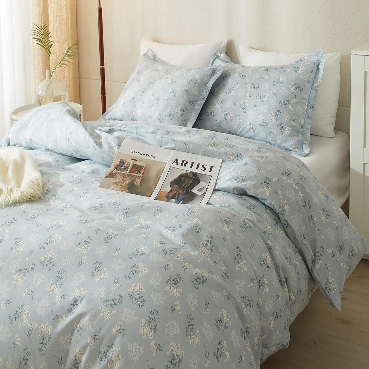 Blue Flowers Comforter Set Twin XL Soft Fluffy Microfiber Bedding
