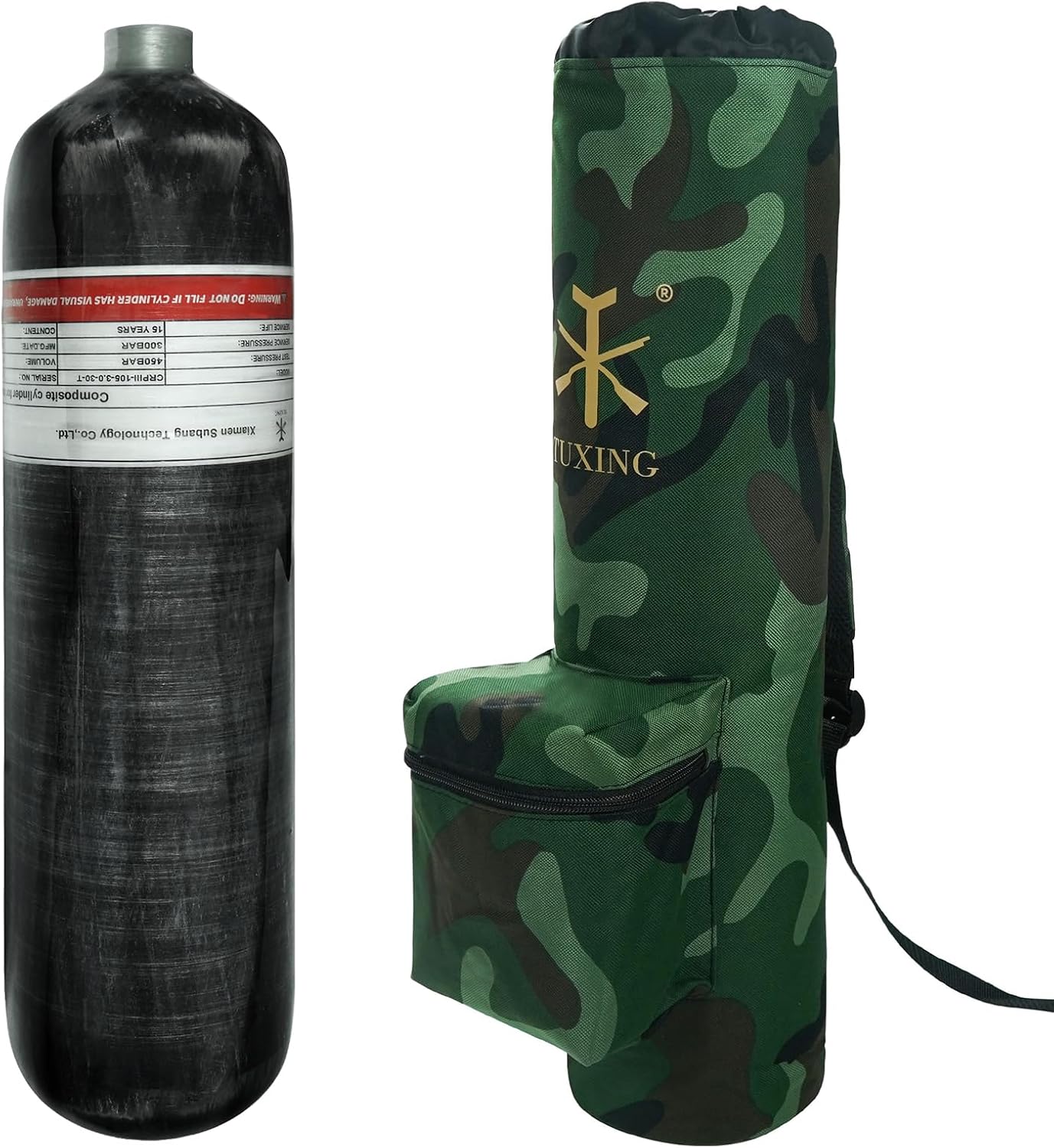 TUXING Carbon Fiber Paintball Air Tank - High Pressure, Dual Gauge Valve