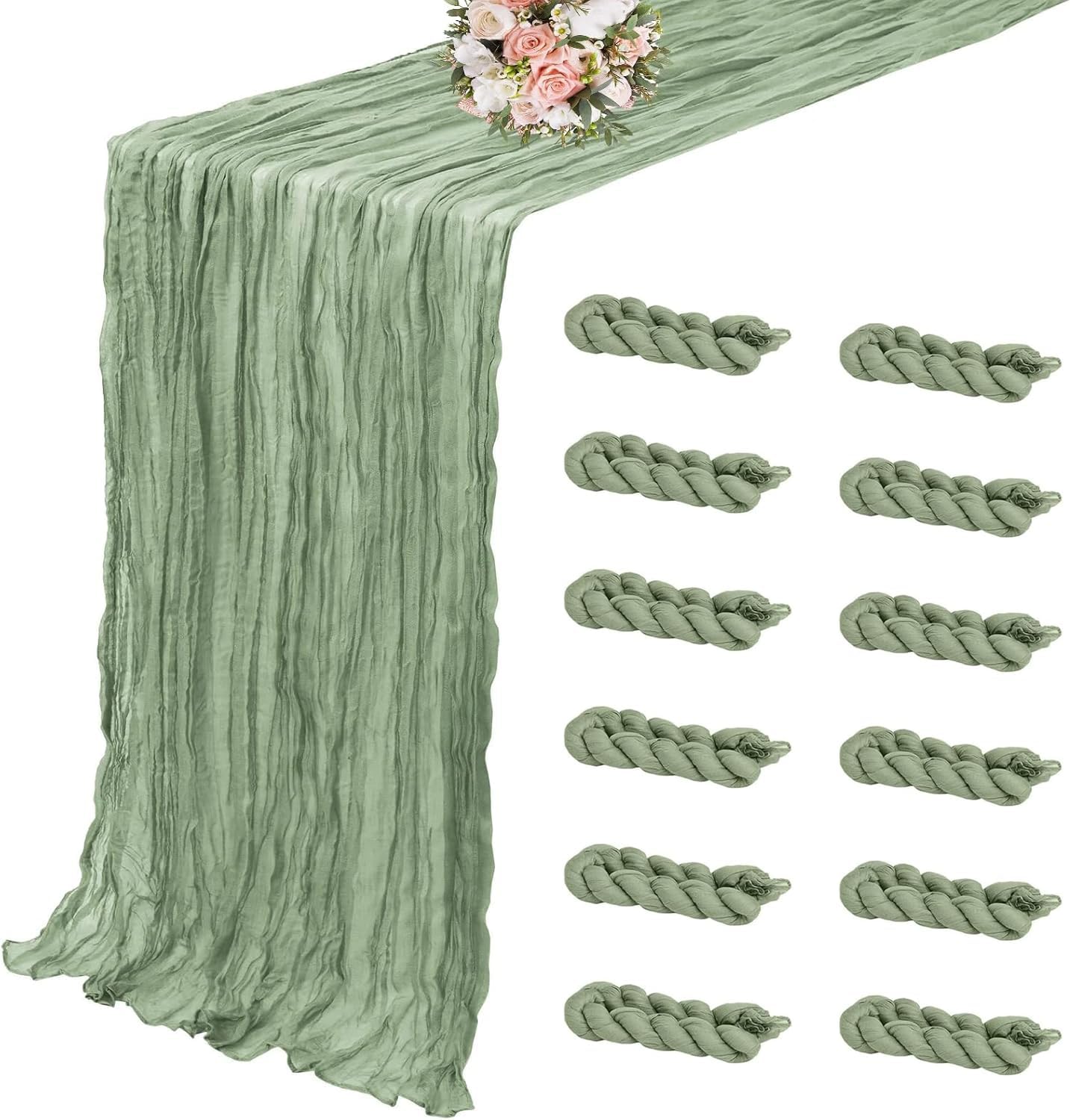 Sage Green Cheesecloth Table Runner 12 Pack for Events and Decor