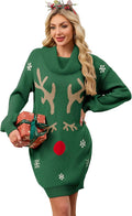 Womens Christmas Funny Ugly Sweater Dress - Oversized Turtleneck Mini