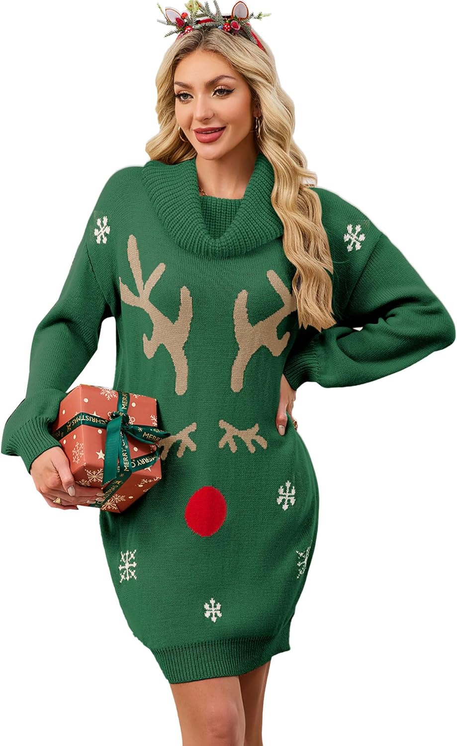 SunnyMelody Womens Christmas Ugly Sweater Dress for Winter Fun