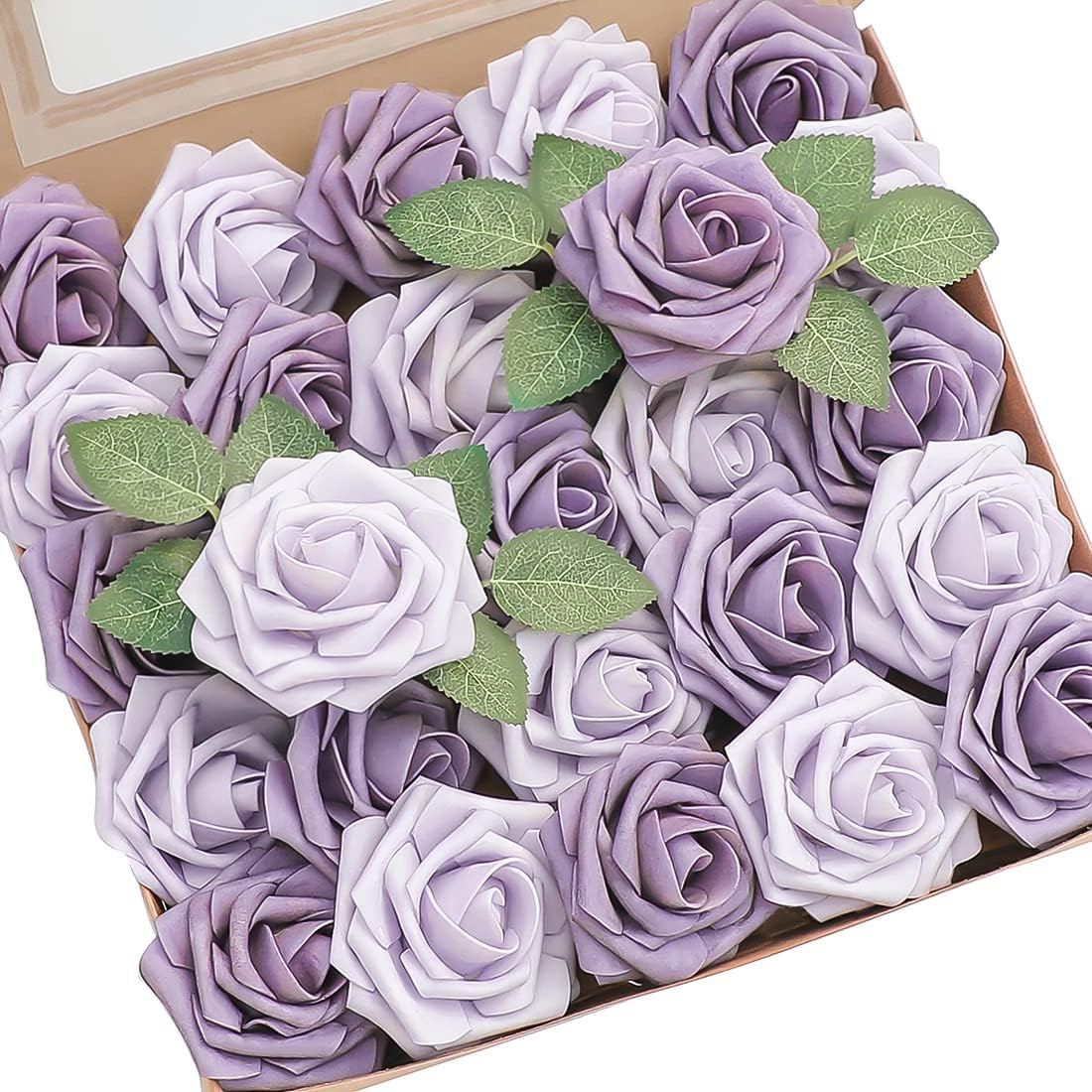 Floroom Artificial Flowers 50pcs Real Looking Lavender Roses
