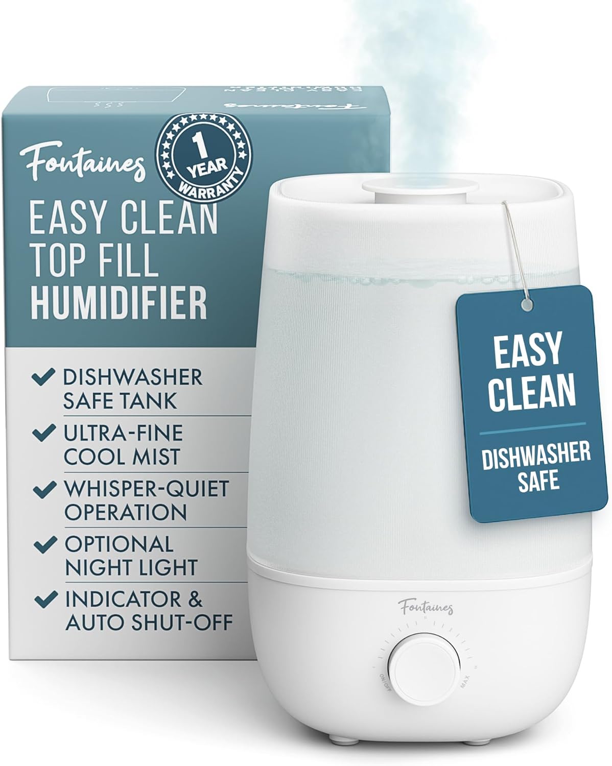 Fontaines Luxury Top-Fill Cool Mist Humidifier for Home Use