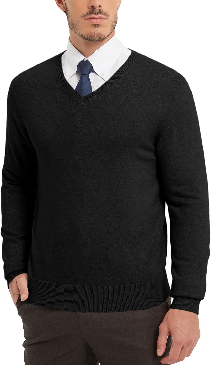 Kallspin Men's Wool Blend V-Neck Sweater for All Seasons