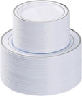 200PCS Silver Plastic Plate Set - 100 Dinner & 100 Dessert Plates