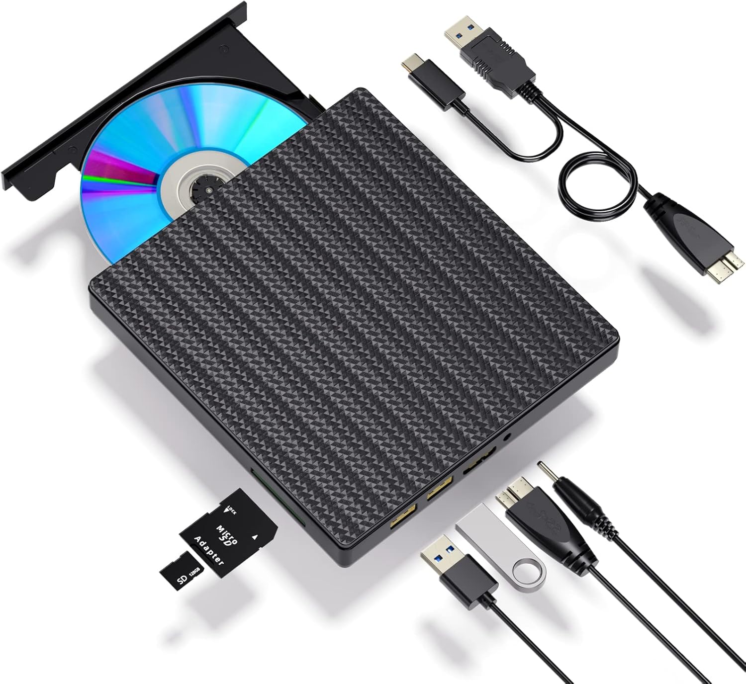 Portable USB 3.0 DVD Drive - 2 Card Slot, 2 USB Port