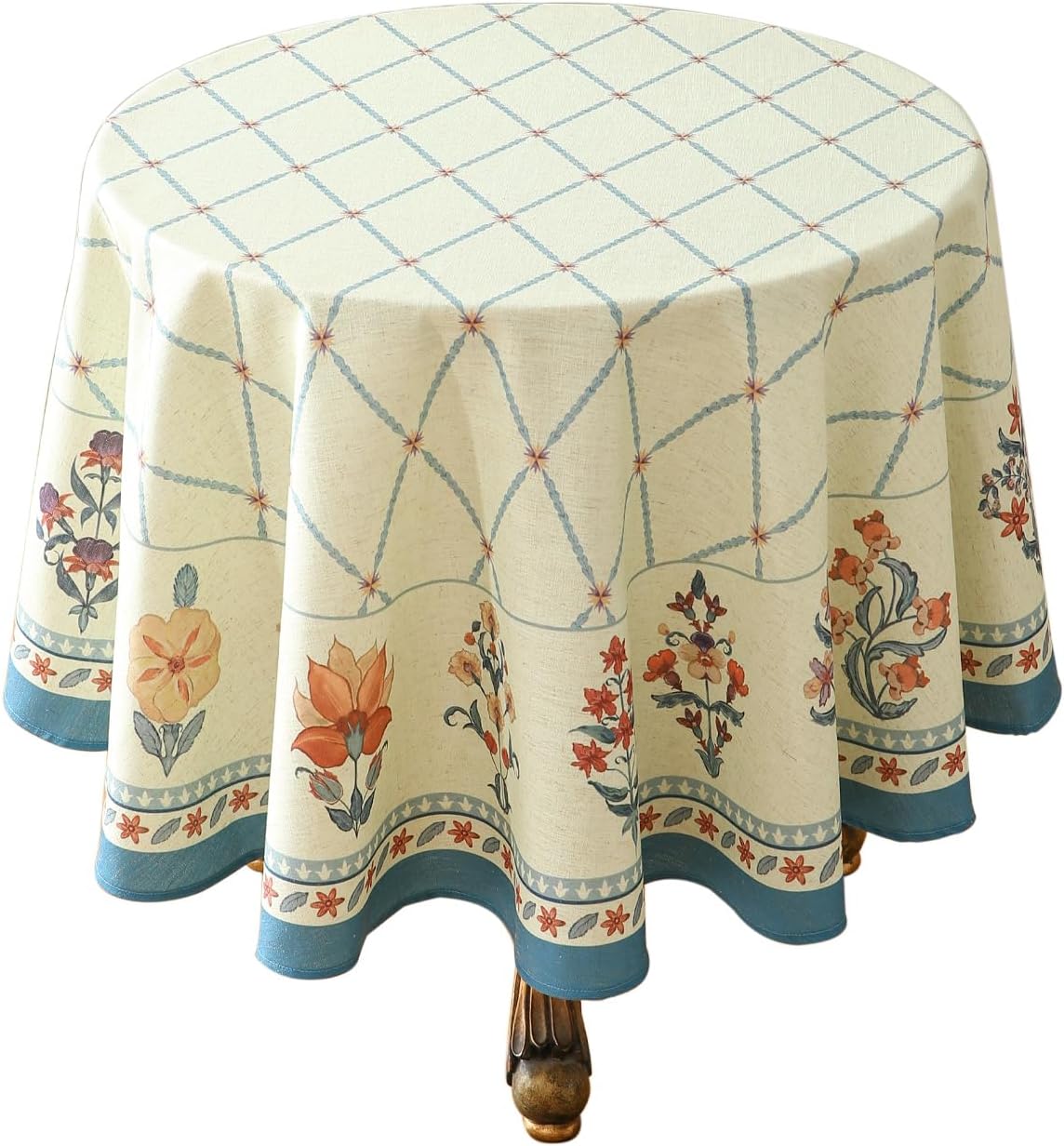 Designer Linen Floral Small Round Tablecloth for Dining Tables