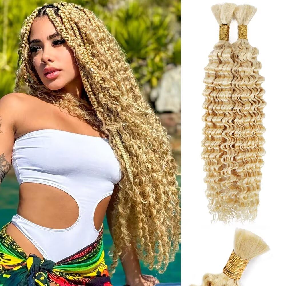 613 Blonde Human Braiding Hair Deep Water Wave for Boho Styles