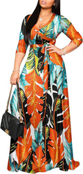 Plus Size Maxi Dress V-Neck 3/4 Sleeve - Flattering Casual Sundress 5%