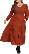 Hanna Nikole Plus Size Maxi Dress V Neck Long Sleeve - Flowy Comfort