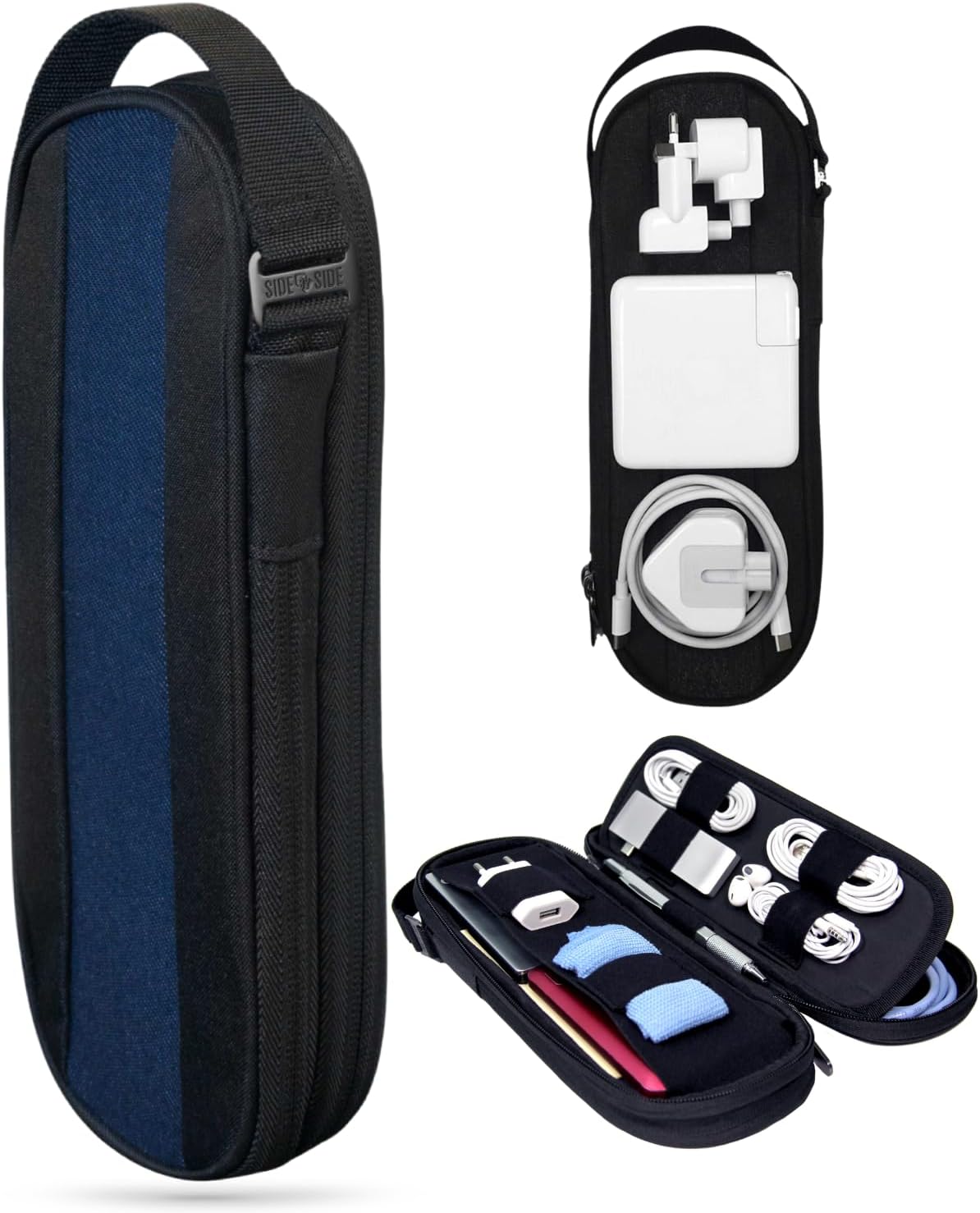 SIDE BY SIDE Electronics Organizer Travel Case for Cables & More