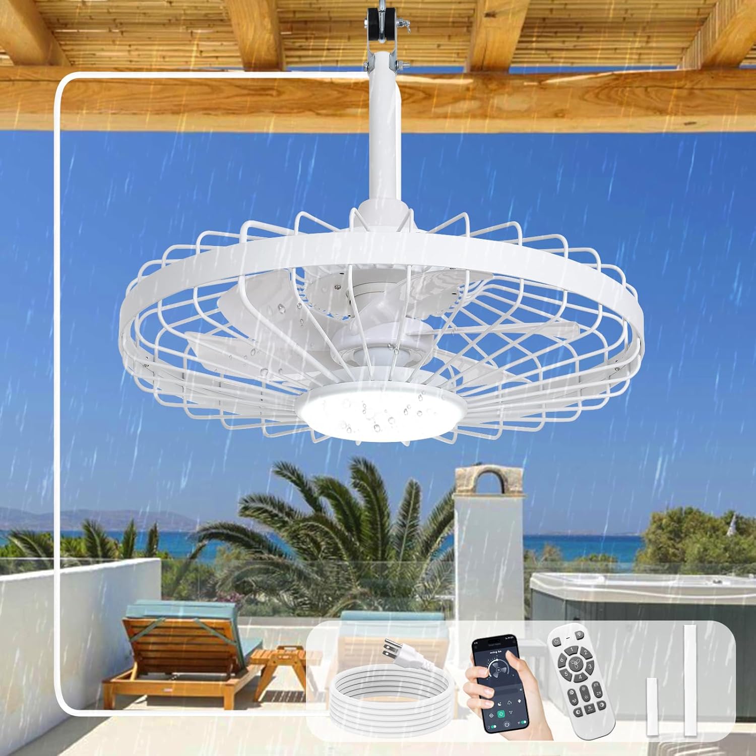 Depuley Outdoor Ceiling Fan with Light: 20 Inch Waterproof Design