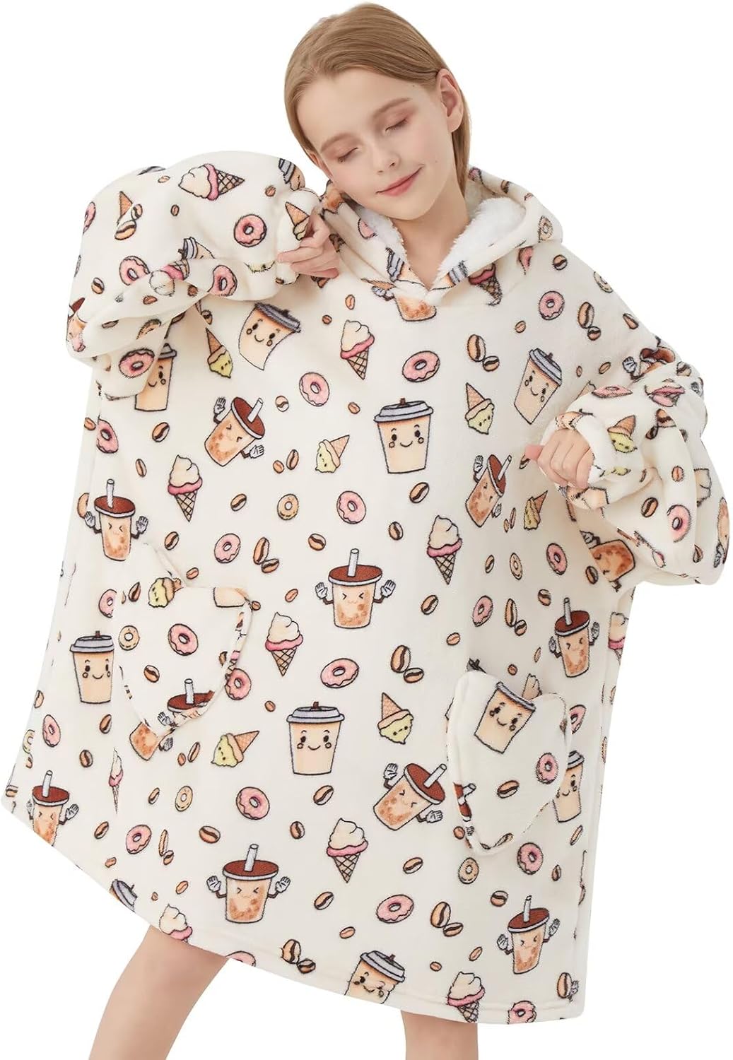Fiosnow Doughnut Blanket Hoodie for Kids - Cozy Oversized Wearable