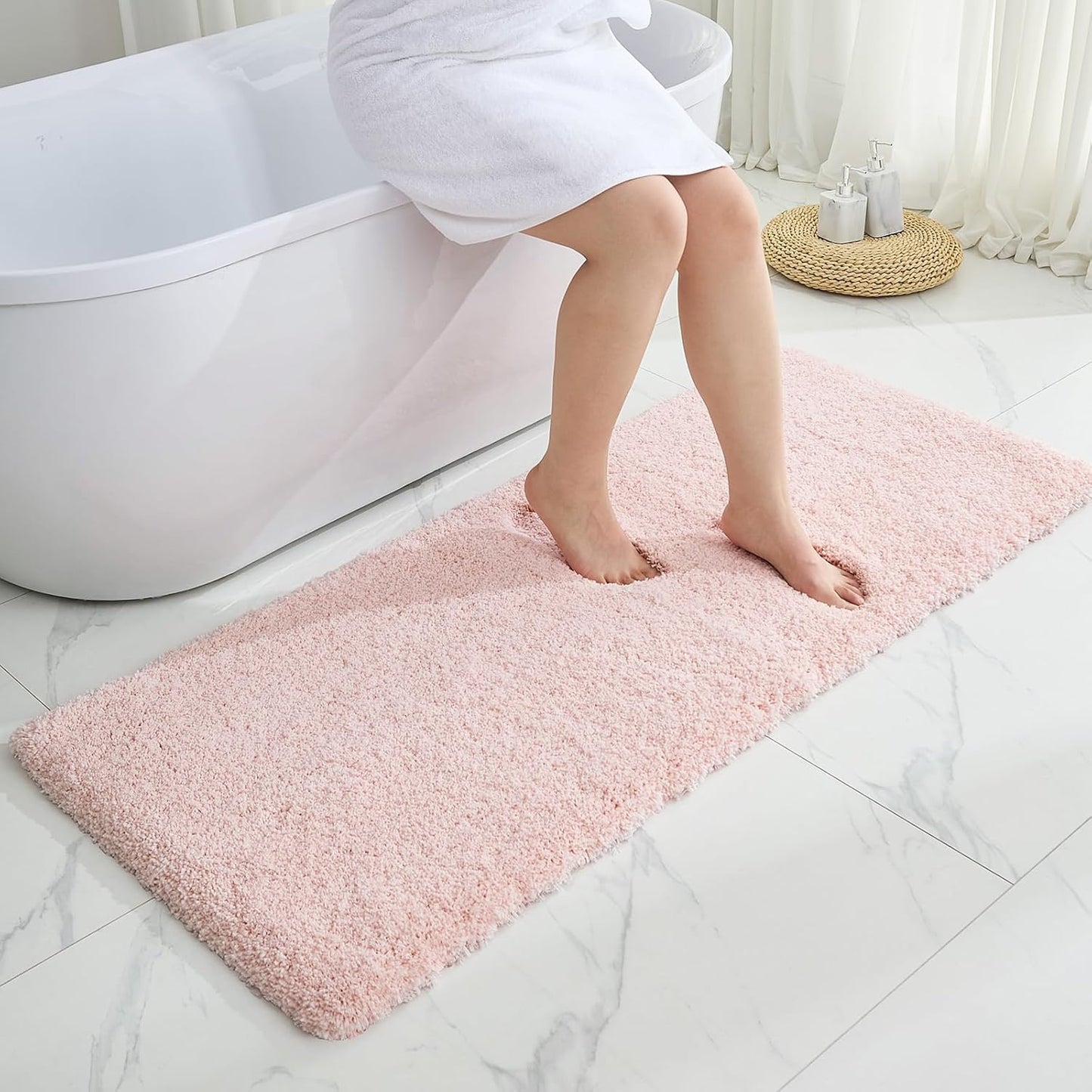 Non Slip Pink Fluffy Bath Mat 24x48 for Luxury Bathroom Floors