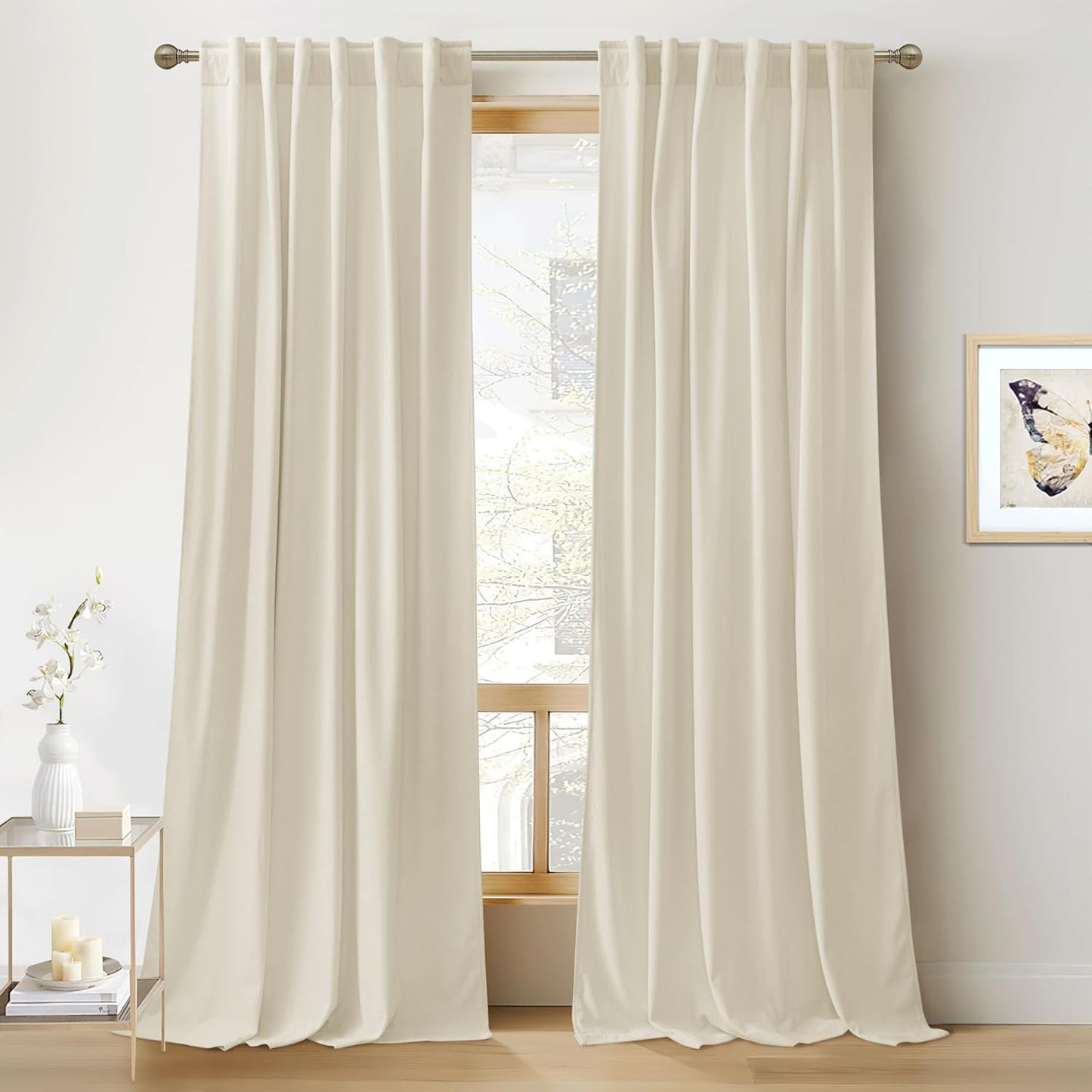 RYB Home Beige Velvet Curtains - Elegant Thermal Insulated Panels