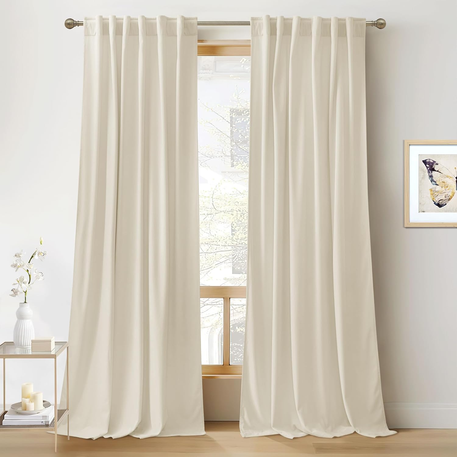 RYB Home Beige Velvet Curtains - Elegant Thermal Insulated Panels