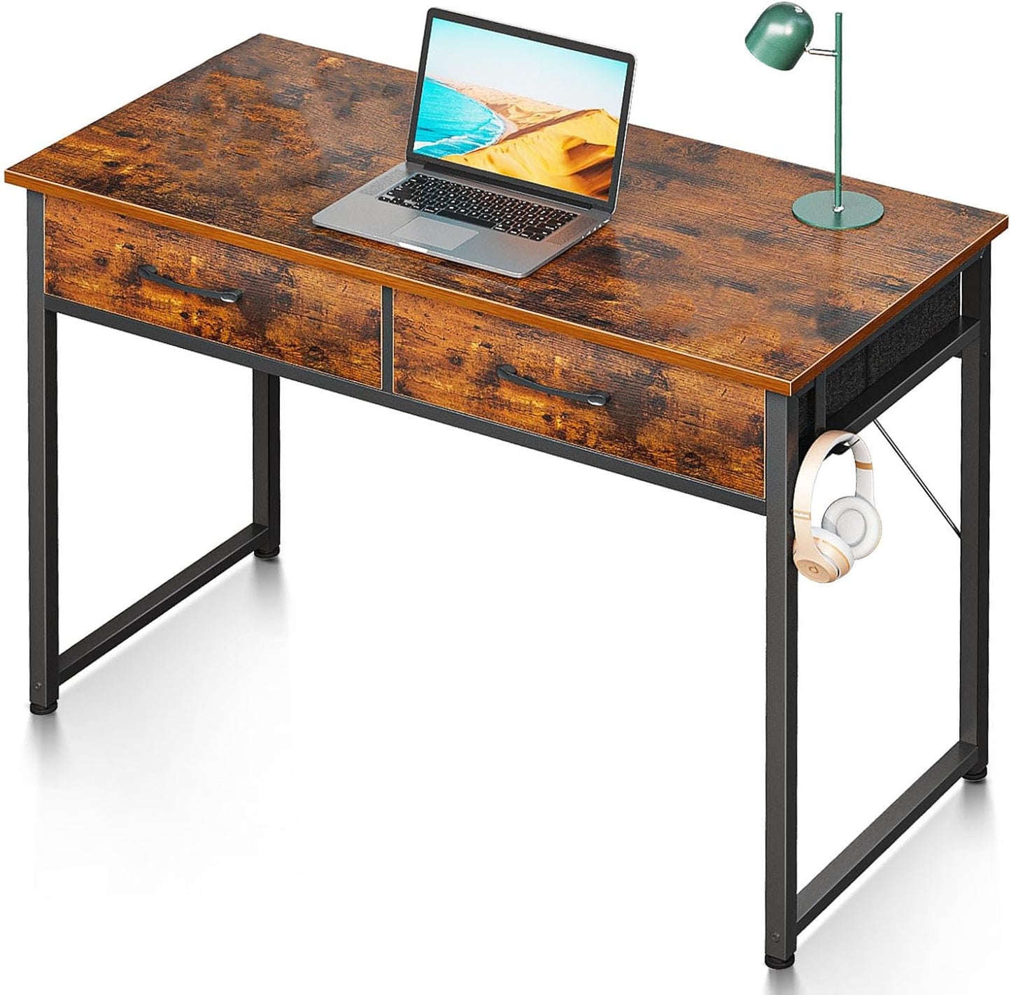 Compact 40 Inch Small Office Computer Desk with 2 Drawers