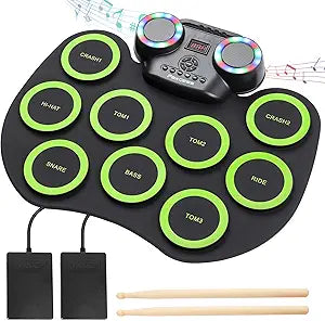 Electronic Drum Kit 9 Pads Roll-up Set with Colorful Lights