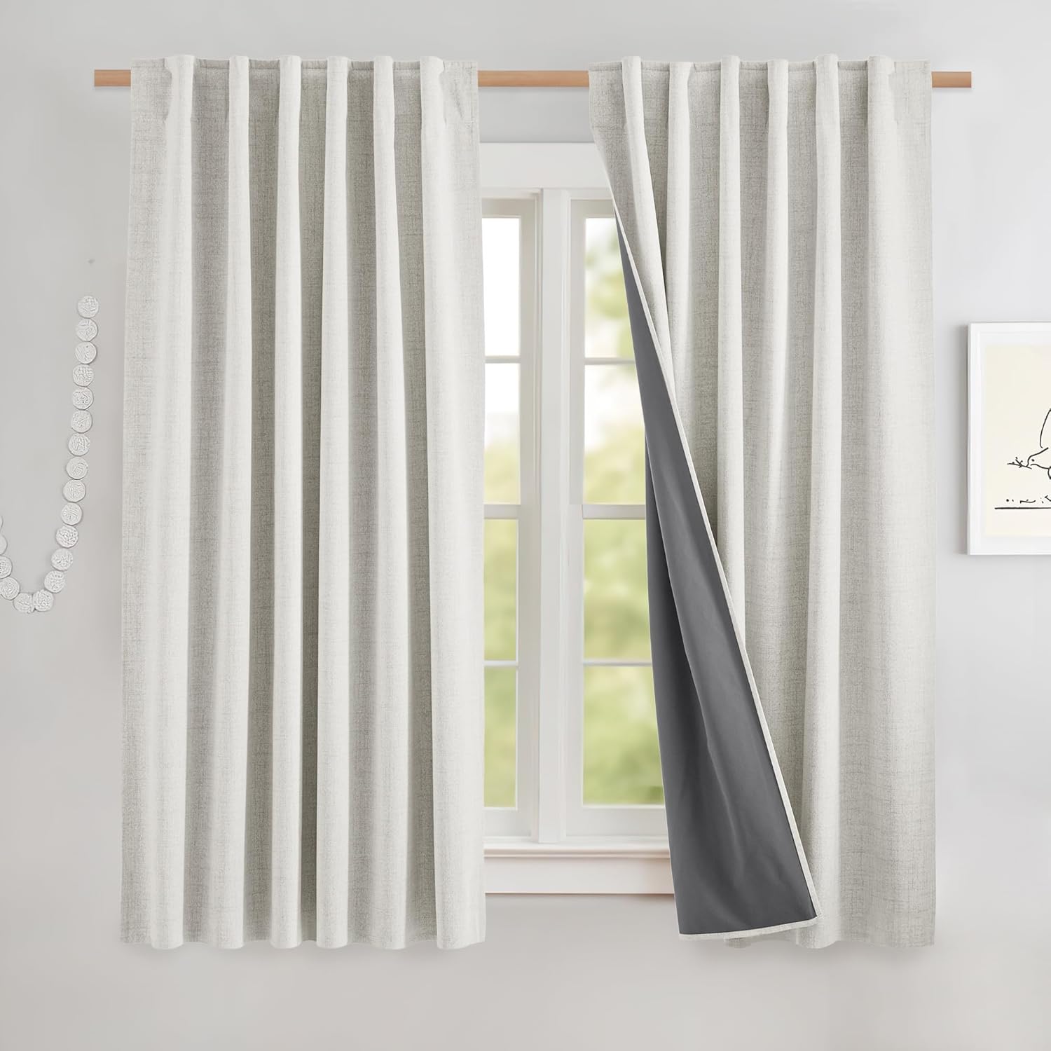 NICETOWN 100% Blackout Linen Curtains for Farmhouse Style Privacy