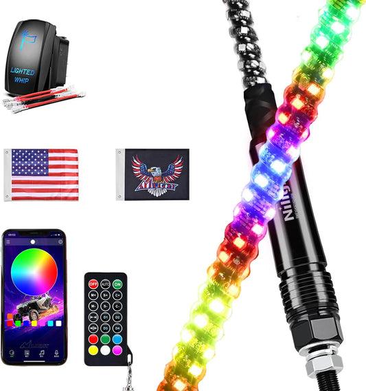 Nilight RGB Whip Light 3FT with Remote & App Control for ATV