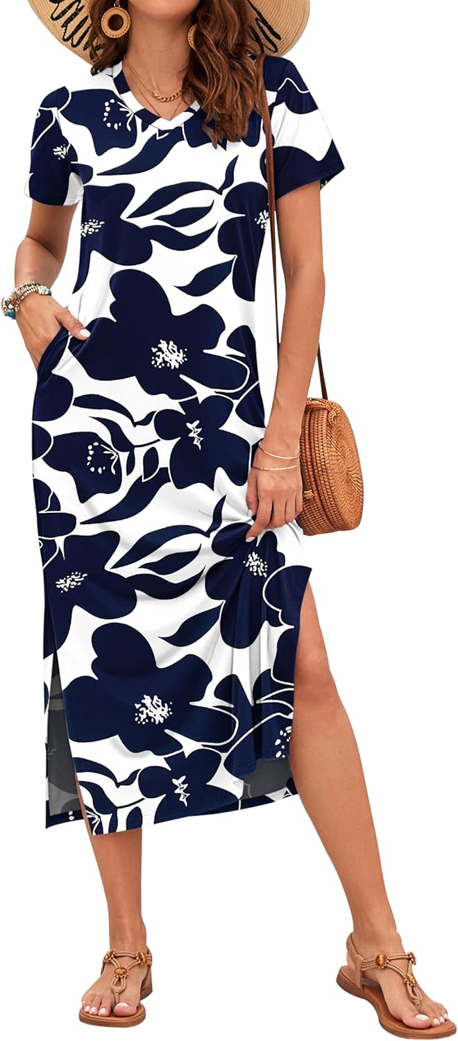 MISFAY Women Summer Midi Dresses Casual Loose Short Sleeve Dress