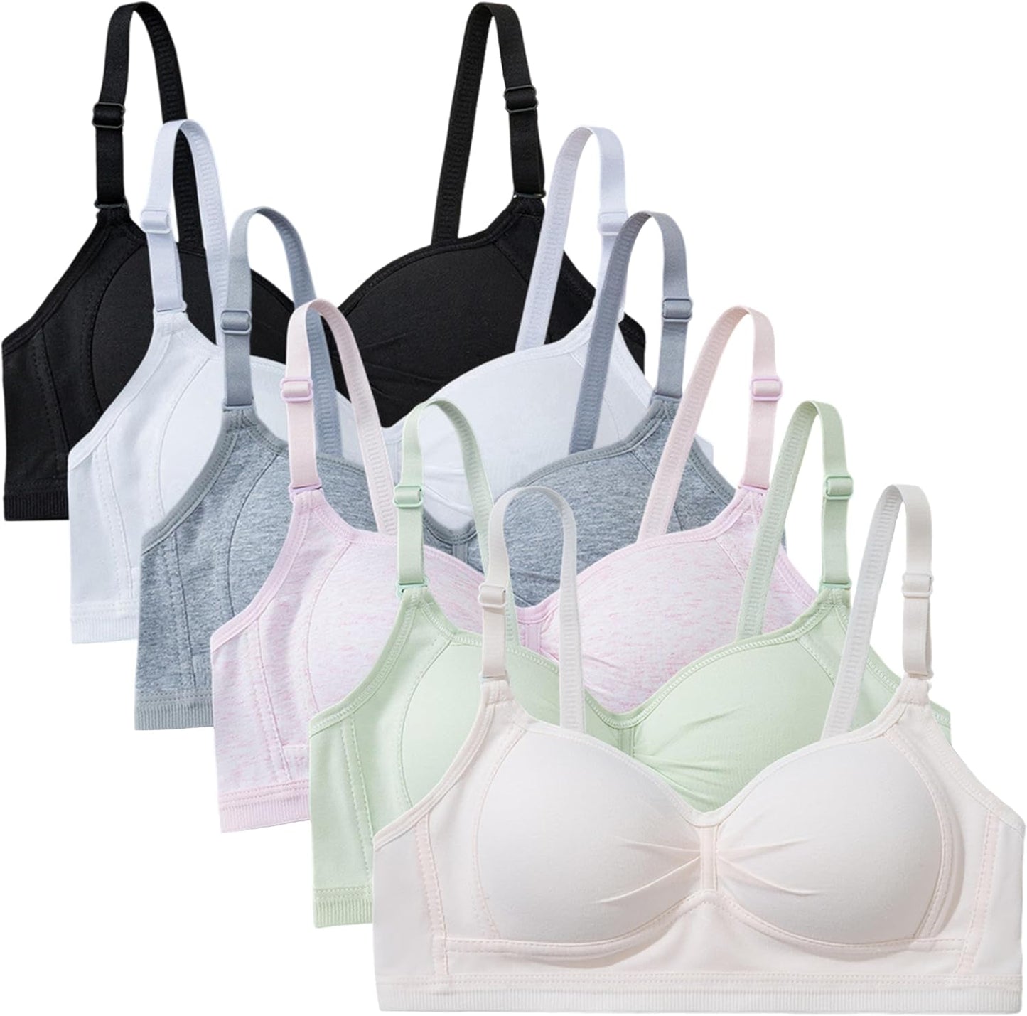 Teen Girls Training Bra Cotton Wire Free Adjustable Straps 6 Pack