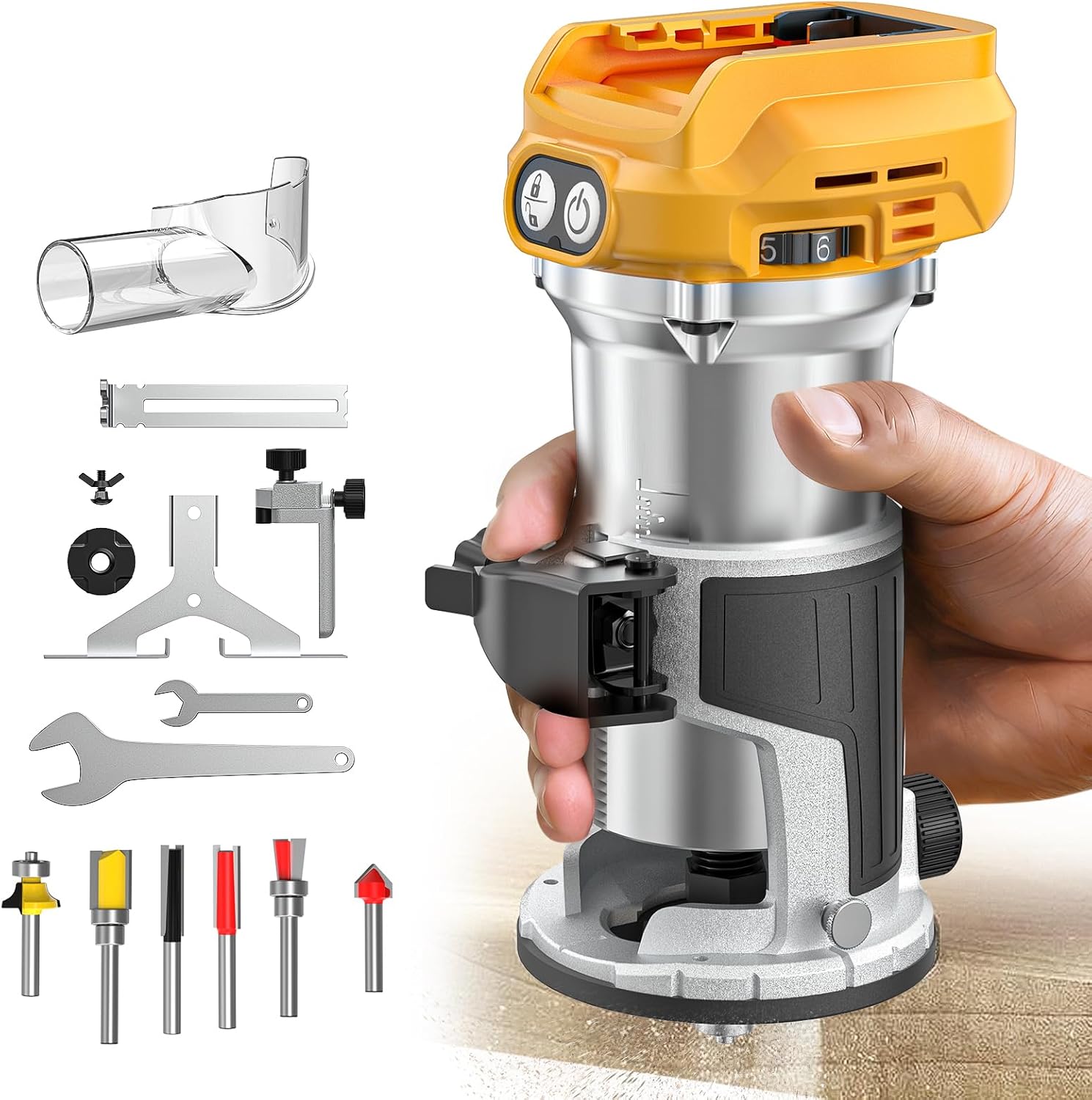 Cordless Compact Router with 6 Variable Speeds for Woodworking