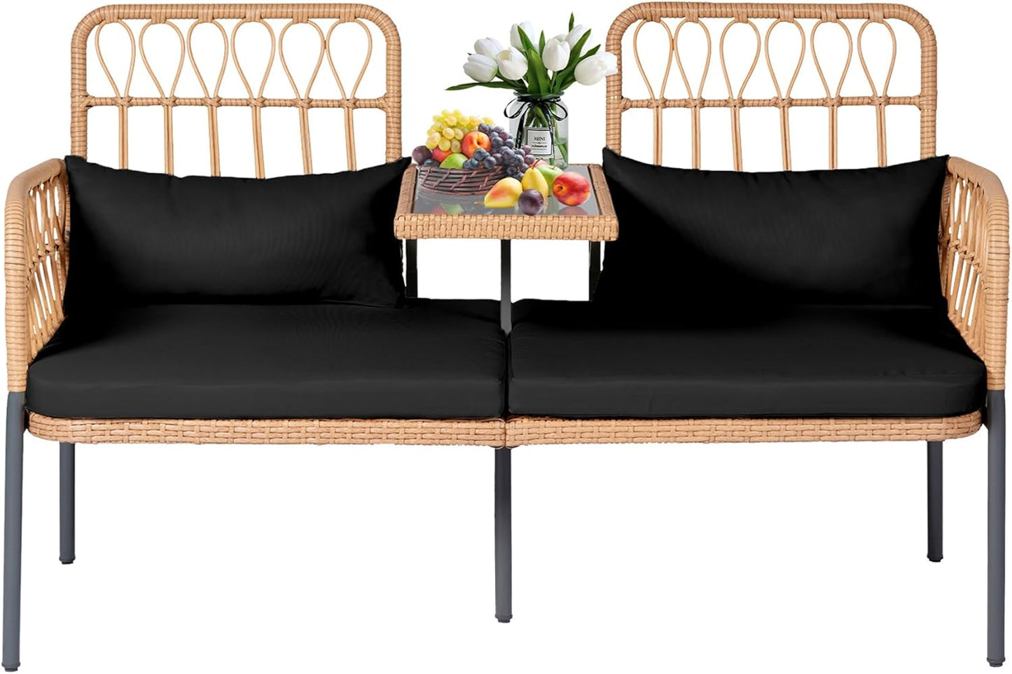 PROHIKER Patio Furniture Outdoor Rattan Loveseat with Table