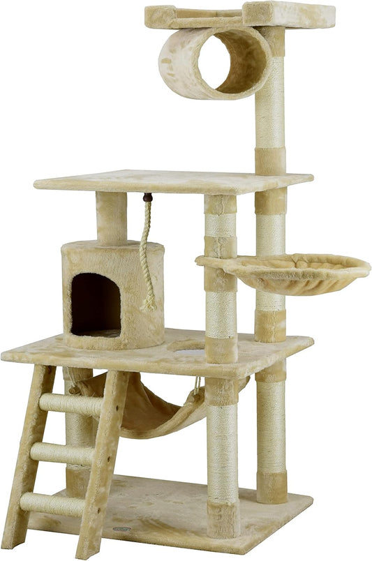 Classic Cat Tree for Indoor Cats - 62in Tall Faux Fur Tower
