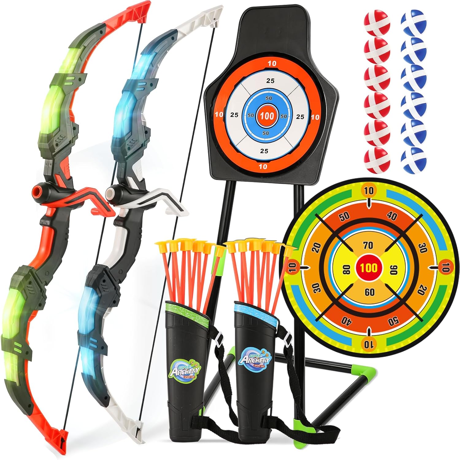 2 Pack Bow and Arrow Set with Large Dart Board for Kids Fun