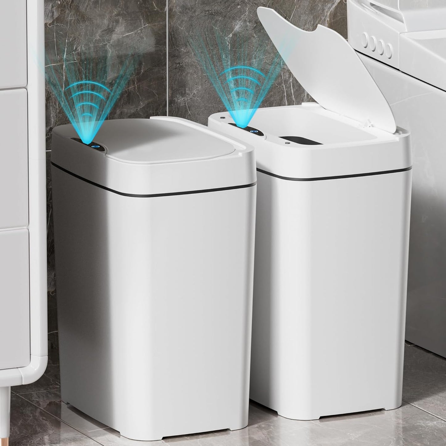 Smart Motion Sensor Trash Can - 2 Pack 2.7 Gal Waterproof Bins