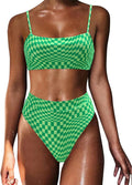 Women High Waisted Bikini Shoulder Strap 2 Piece High Cut String Sets