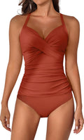 Women's Ruched Tankini V Neck Two Piece Swimwear - Tummy Control