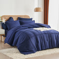 King Size Comforter Set 7 Piece Bed in a Bag - Navy Blue Grid Pinch