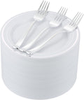 200pcs Silver Dessert Plates with Forks for 100 Guests - Elegant