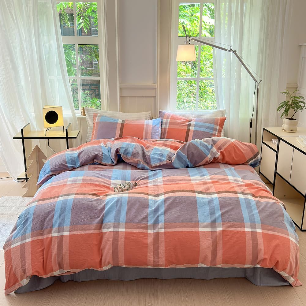 FACE TWO FACE Queen Duvet Cover Set in Time Blue for Comfort