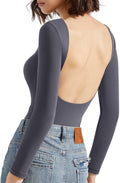 SUUKSESS Women Backless Y2k Long Sleeve Bodysuit - Sleek (Style 65SD)