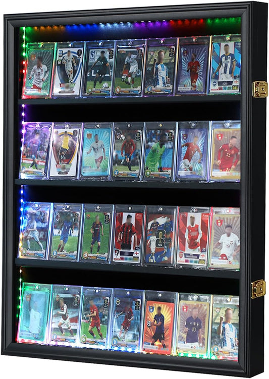 24-Graded Sports Card Display Case with LED Lights and Lock