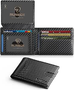RUNBOX Men's Slim RFID Leather Wallet with 2 ID Windows