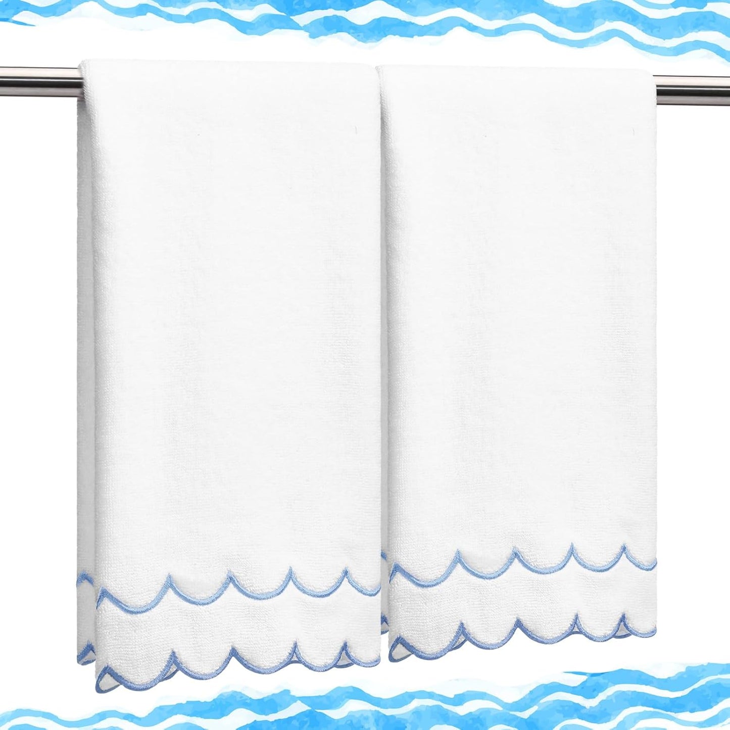Soft & Absorbent Cotton Hand Towels - Set of 2 | 500 GSM Embroidered | 15.75 x 27.56