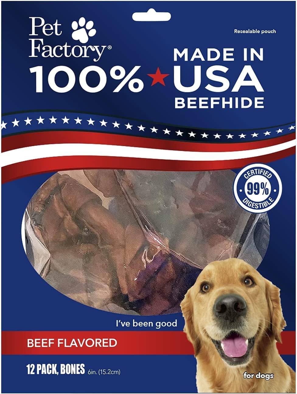 Pet Factory 100% Made in USA Beefhide 6 in Knotted Bones Treats