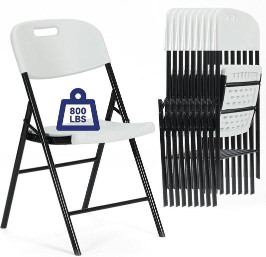 10 Pack Commercial Grade White Folding Chairs - 800 LBS Capacity, Ideal for Events! by Winlice