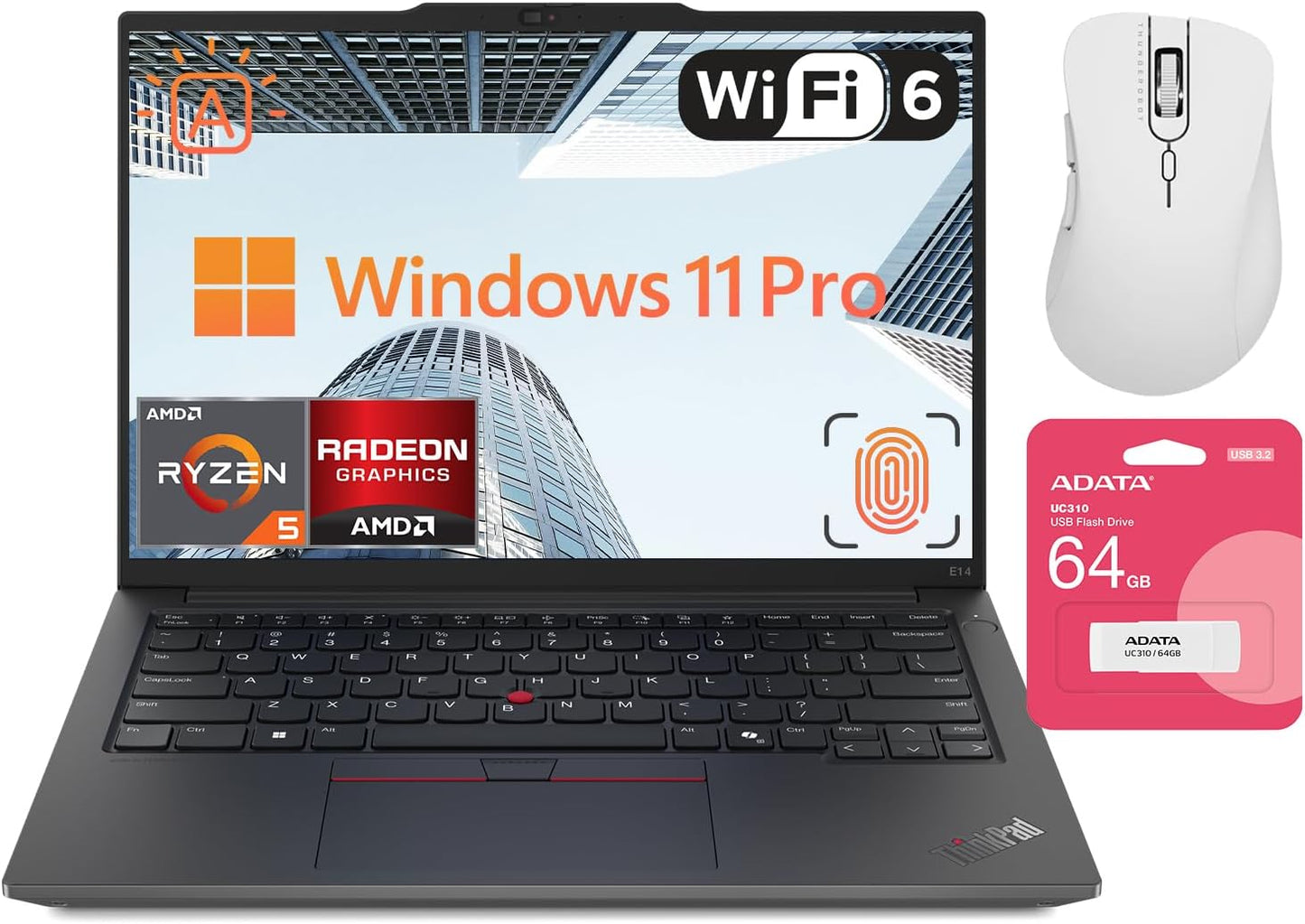 Lenovo ThinkPad E14 Gen 6 Laptop with Ergonomic Mouse & USB Drive
