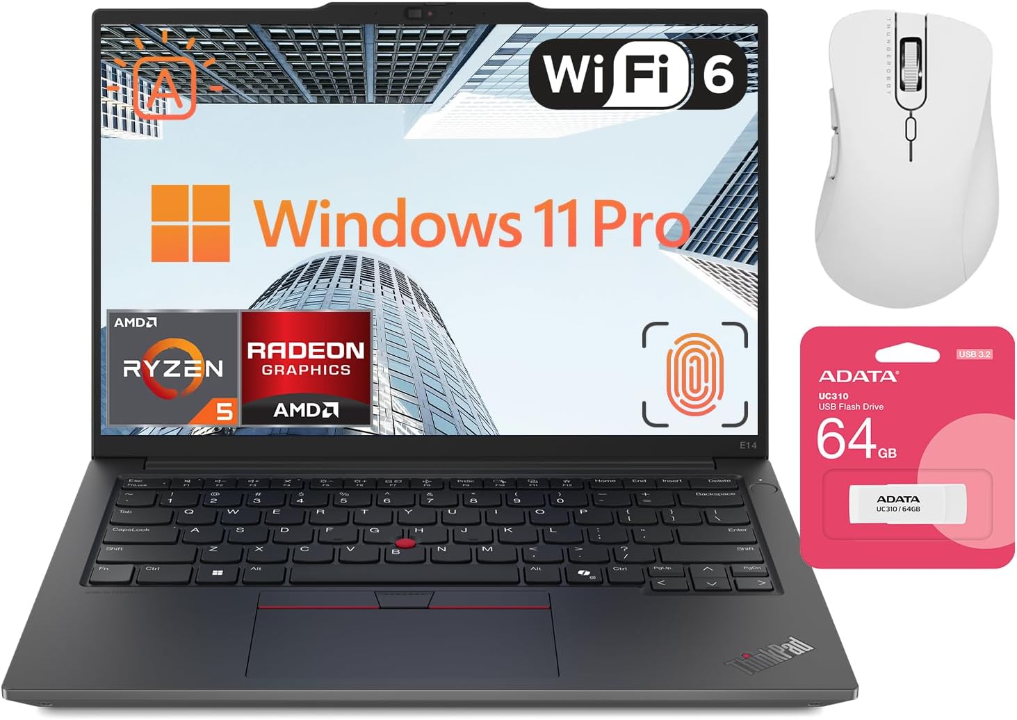 Lenovo ThinkPad E14 Gen 6 Laptop with Ergonomic Mouse & USB Drive