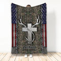 Custom Hunting Fishing US Flag Sherpa Throw Blanket - Cozy