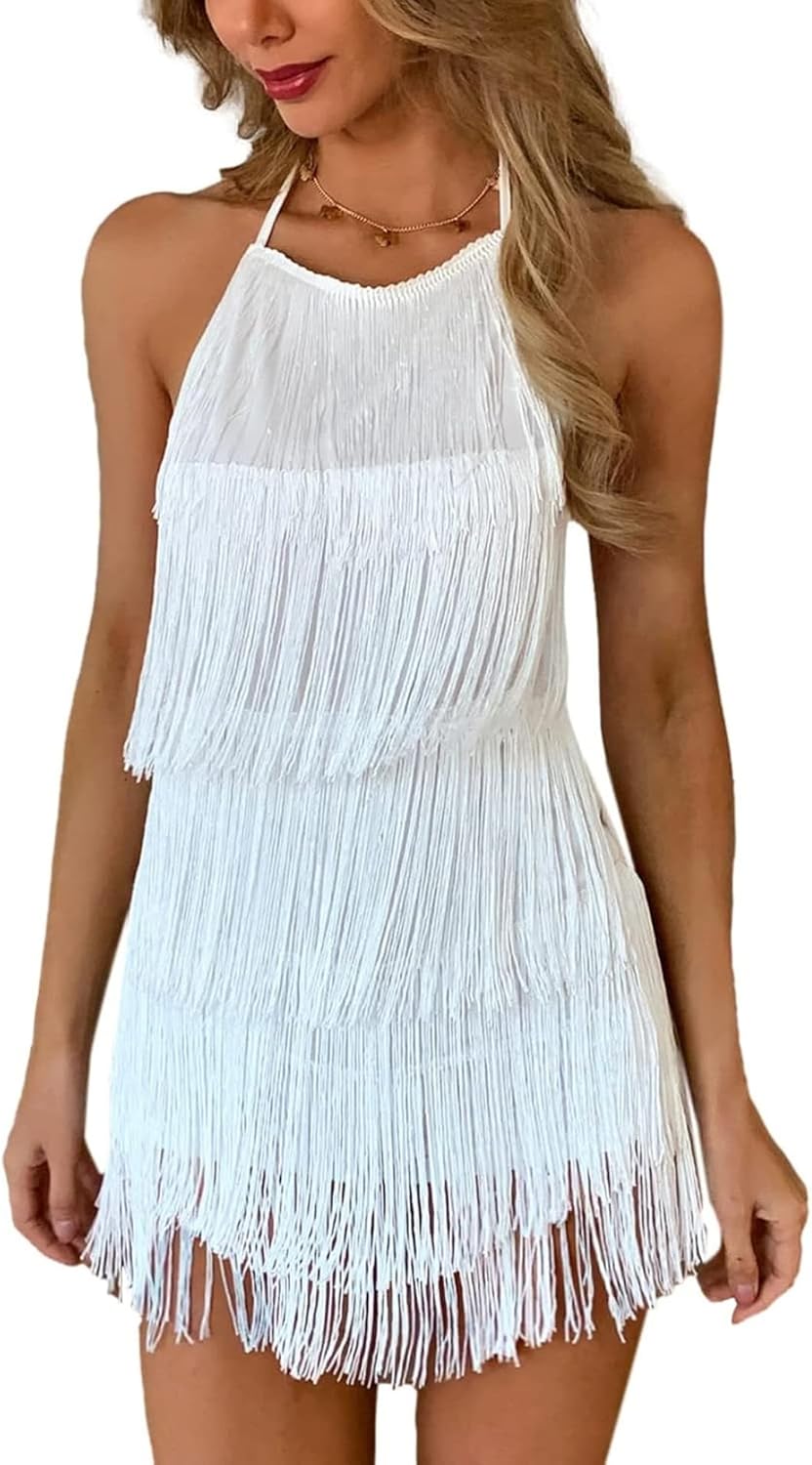 Ella Lust Backless Fringe Dress Jumpsuit for Women Concerts